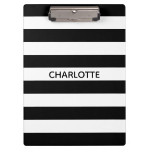 Porte-bloc Chic rayures noir et blanc nom personnalisé monogr