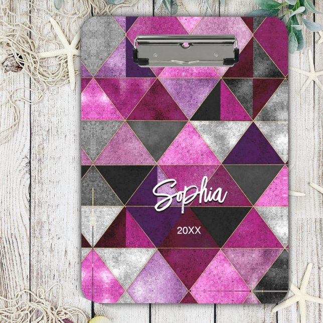 Porte-bloc Chic rose violet gris géométrique (Créateur téléchargé)