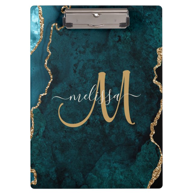 Porte-bloc Chic Turquoise Gold Parties scintillant Agate Pers (Devant)