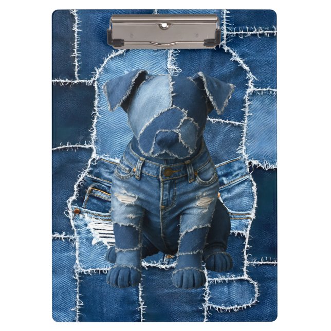 Porte-bloc Chien Patchwork Art Denim (Devant)