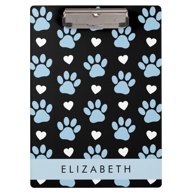 Porte-bloc Chien Paws, Blue Paws, White Hearts, Votre Nom (Devant)