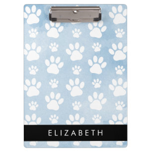 Porte-bloc Chien Paws, White Paws, Blue Watercolor, Votre nom