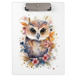 Porte-bloc Chouette de la forêt mignonne avec fleurs pour la