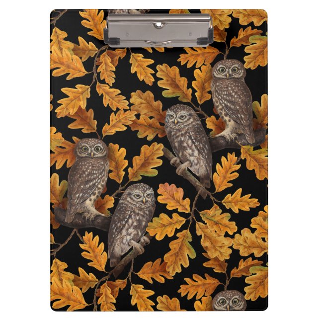 Porte-bloc Chouettes d'automne sur noir (Devant)