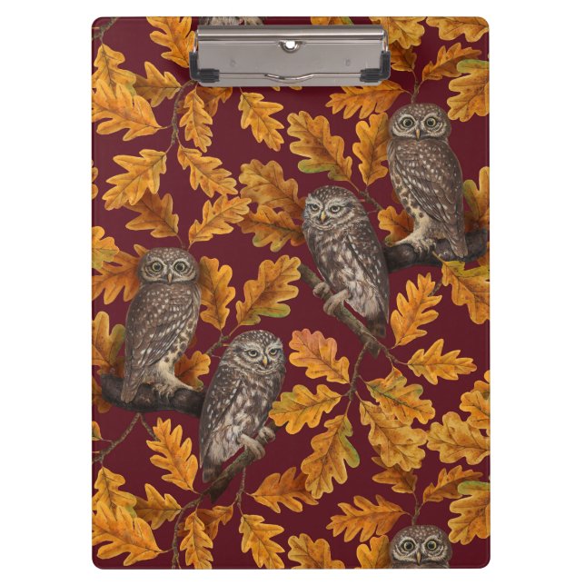 Porte-bloc Chouettes d'automne sur rouge foncé (Devant)