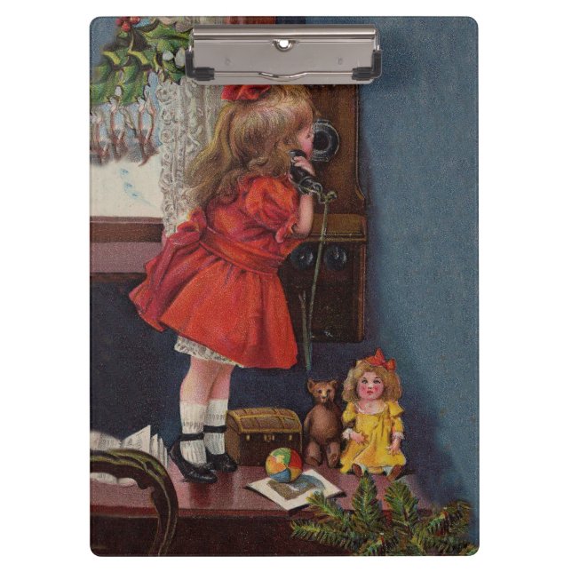 Porte-bloc Christmas Little Girl Téléphone Antique (Devant)