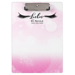 Porte-bloc Cils Personnalisés Pailletés Blanc Rose Scintillen