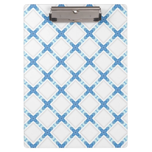 Porte-bloc Classé blanc bleu treillis moderne (Devant)