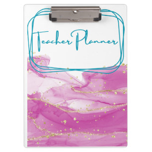 Porte-bloc Classeur enseignant rose et or