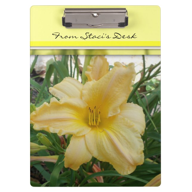 Porte-bloc clip fleurs de lys jaune (Devant)