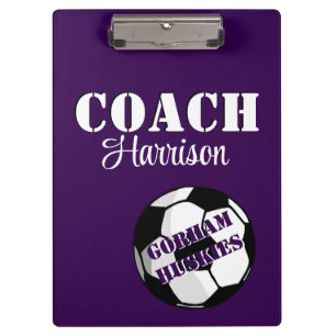Porte-bloc Coach d'équipe de football violet et blanc personn