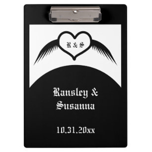 Porte-bloc Coeur ailé gothique Mariage Personnalisé Monogramm