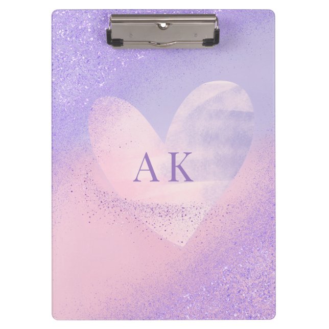 Porte-bloc Cœur dégradé violet rose Monogramme  (Devant)