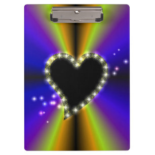 Porte-bloc Coeur noir avec étoiles sur arc-en-ciel jaune viol