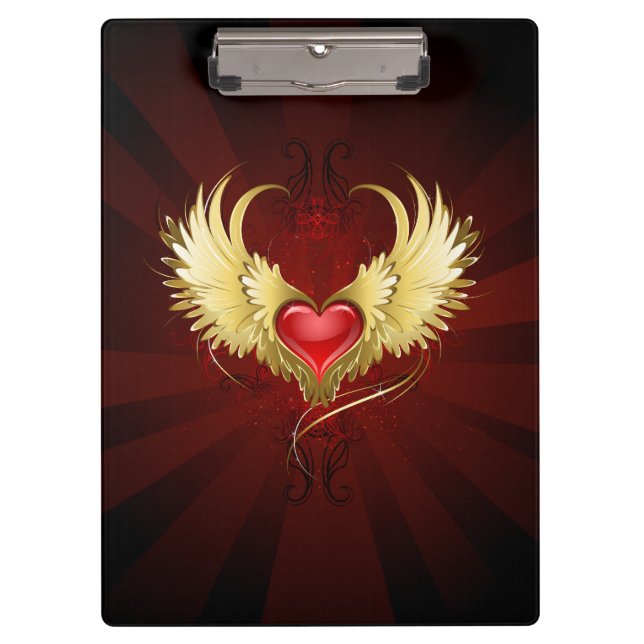Porte-bloc Coeur rouge avec ailes d'or (Devant)