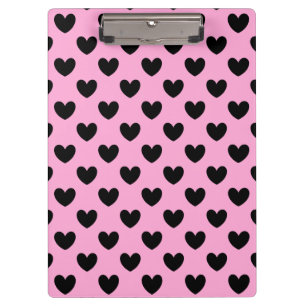 Porte-bloc Coeurs de polka noir sur coton bonbon rose