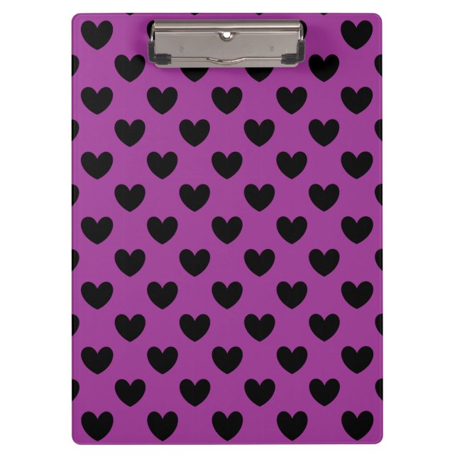 Porte-bloc Coeurs de polka noir sur violet (Devant)
