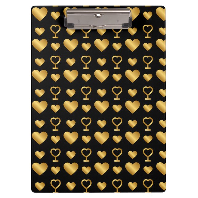 Porte-bloc Cœurs en feuille d'or noir de luxe  (Devant)