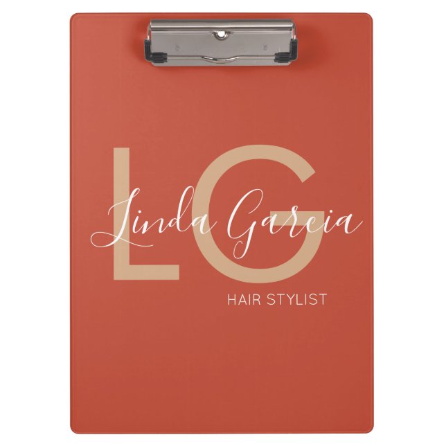 Porte-bloc Coiffeur Brun Orange Beige Monogrammé    Po (Devant)