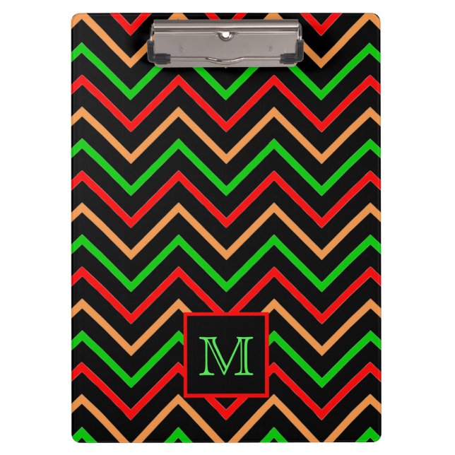Porte-bloc Colorful Cool Chevron on Black Monogrammed (Devant)