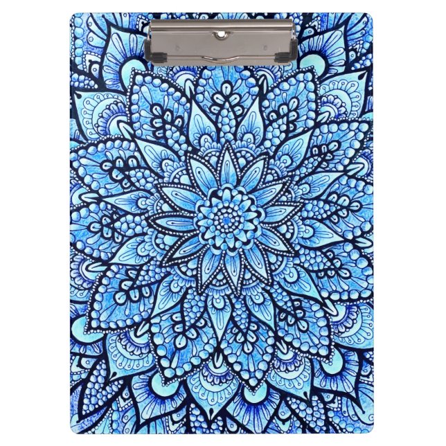 Porte-bloc Conception de mandala au crayon de couleur bleue,  (Devant)