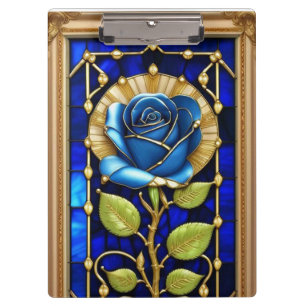 Porte-bloc Conception de Rose Bleue en Verre Cathédrale