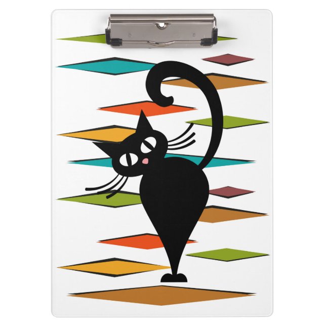 Porte-bloc Conception du chat noir du milieu du siècle (Devant)