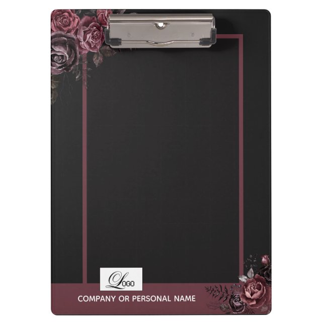 Porte-bloc Conception florale de rose romantique noire élégan (Devant)