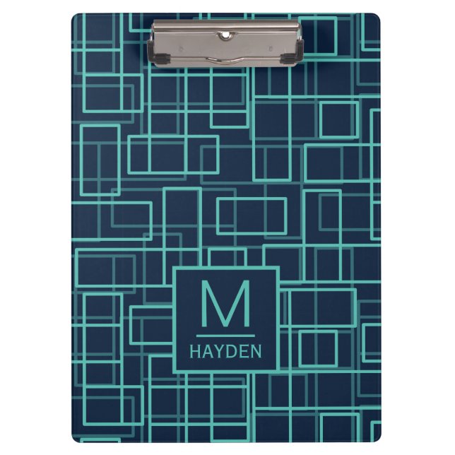 Porte-bloc Cool Blue Geometric Grid Pattern Personalised (Devant)