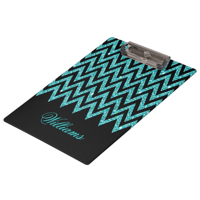 Porte-bloc Cool chevron zigzag paon bleu faux parties scintil (Incliné)