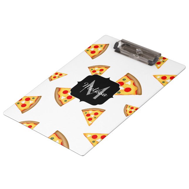Porte-bloc Cool et fun pizza tranches motif Monogram blanc (Incliné)