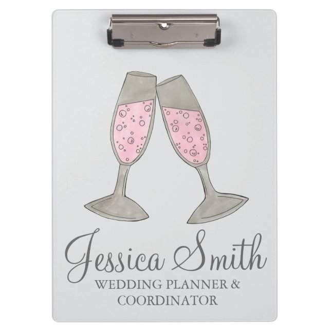 Porte-bloc Coordinateur Wedding planner en verre de Champagne (Devant)