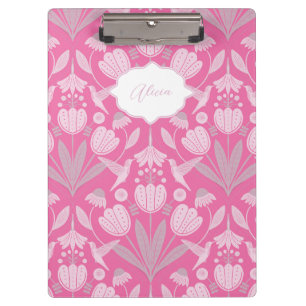 Porte-bloc Coquette colibri rose fleuri personnalisé