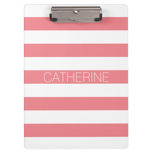 Porte-bloc Corail personnalisé rose & blanc gras rayure moder (Devant)