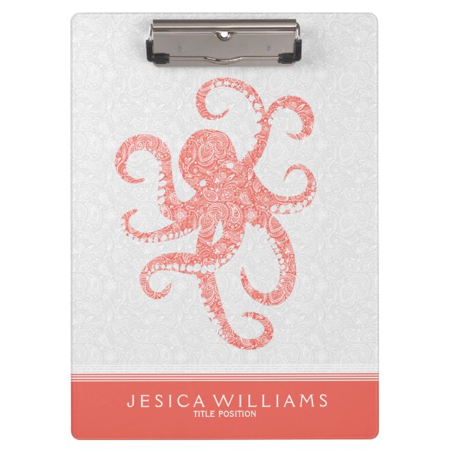Porte-bloc Corail Rouge Blanc Cute Octopus Illustration (Devant)