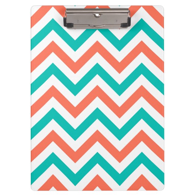Porte-bloc Coral, Teal, White Large Chevron Zig Zag (Devant)