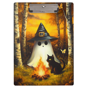 Porte-bloc Cosy Halloween Ghost & Black Cat Campfire Art