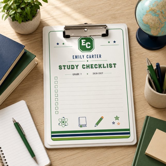Porte-bloc Couverture personnalisée de l'école de sciences ve (Personalized Navy Green Science School Cover Clipboard
)