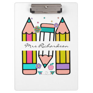 Porte-bloc Crayon de nom d'enseignant de dessin animé coloré