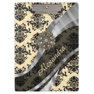 Porte-bloc Crème personnalisée joli motif girly damask