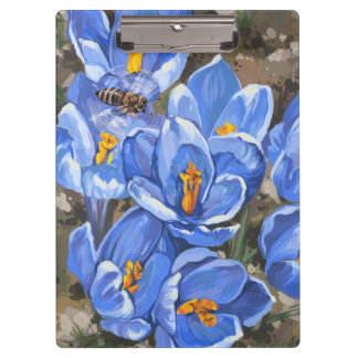 Porte-bloc Crocus bleus et une abeille