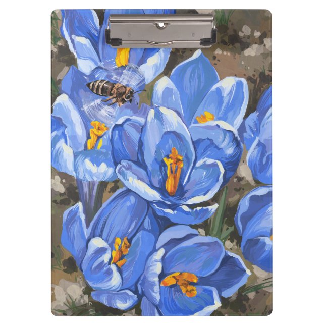 Porte-bloc Crocus bleus et une abeille (Devant)