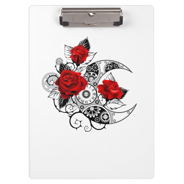 Porte-bloc Croissant mécanique avec roses rouges (Devant)