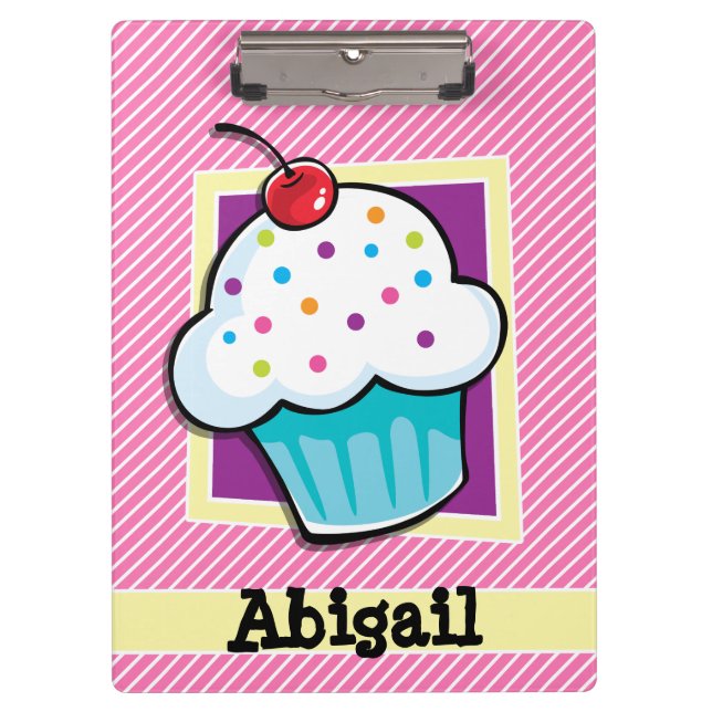 Porte-bloc Cupcake sur bandes rose et blanche (Devant)