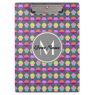 Porte-bloc Cupcakes Gris, Nom Personnalisé Monogramme