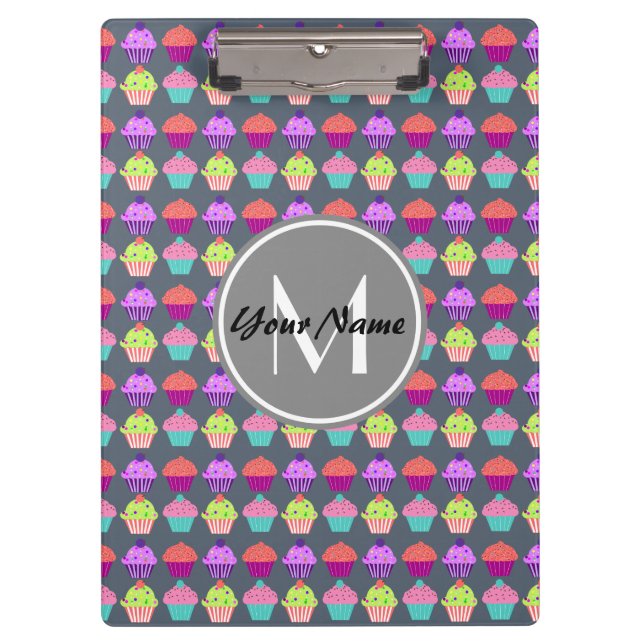 Porte-bloc Cupcakes Gris, Nom Personnalisé Monogramme (Devant)