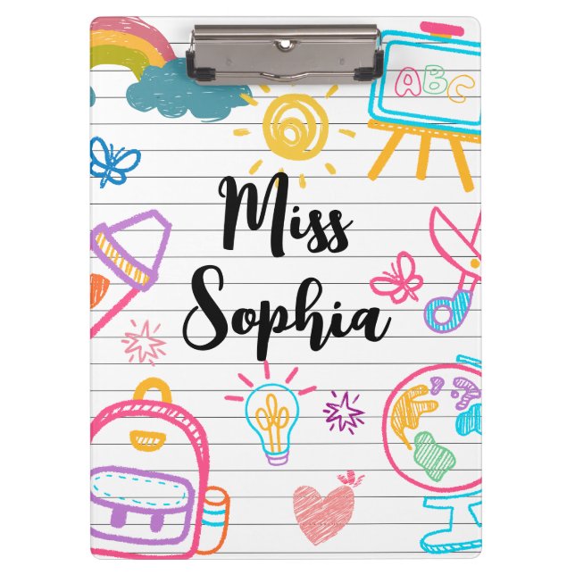 Porte-bloc Custom Teacher Name | Cute Colorful doodle (Devant)