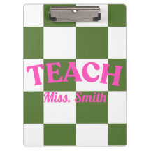 Customizable Green Checkered Teacher Clipboard 