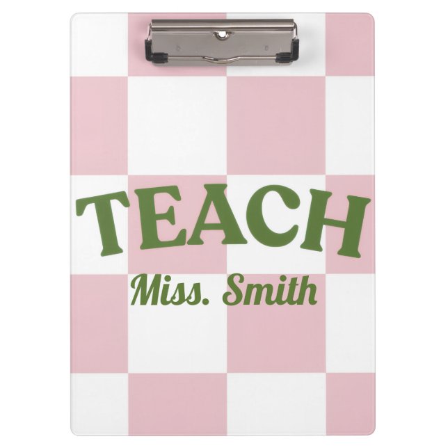 Porte-bloc Customizable Pink Checkered Teacher Clipboard  (Devant)