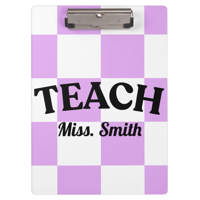 Porte-bloc Customizable Purple Checkered Teacher Clipboard  (Devant)